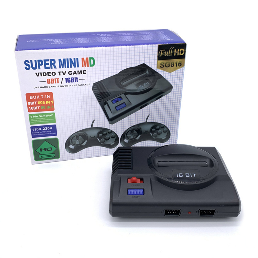 

MD SG816 Super Retro Mini TV Video Game Console for Sega Mega Drive MD 16Bit 8Bit 600 Plus Classic Retro Built-in Games With 2 Gamepads
