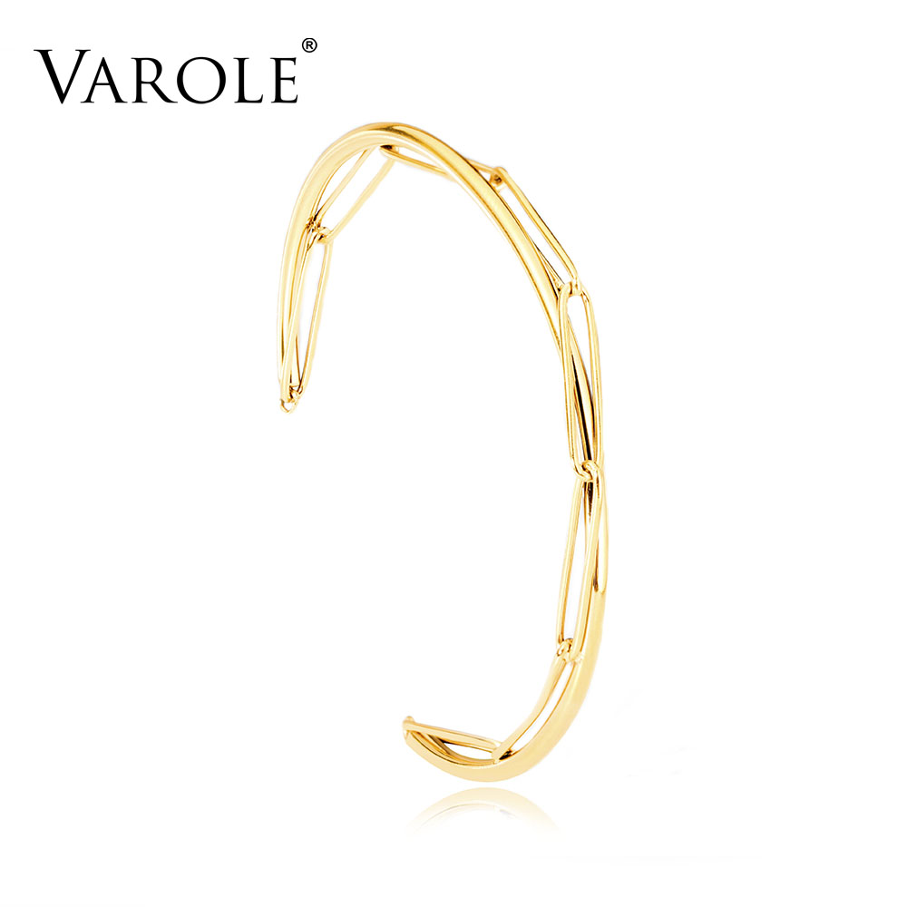 

VAROLE Line design Chain Cuff Bracelets For Women Accessories Gold Color Simple Minimalist Bangles Fashion Jewelry Wholesale