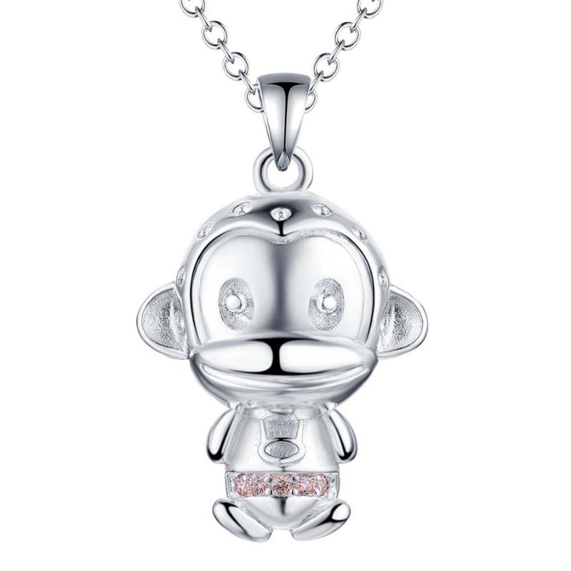 

Hot Silver color monkey pendant necklace with zircon fashion jewelry beautiful birthday gift for girls cheap wholesale