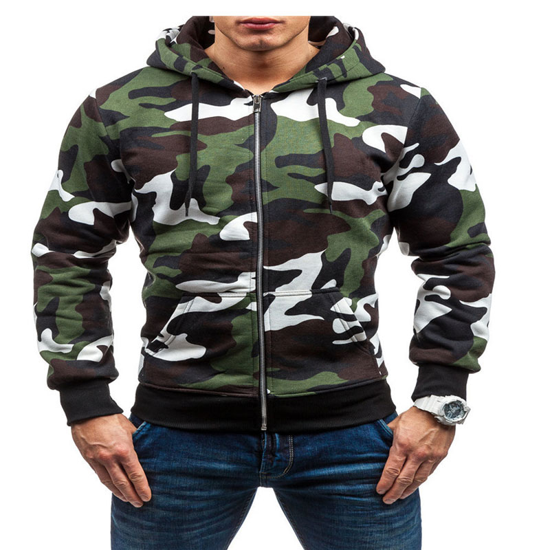 

Spring and autumn personality zipper camouflage hooded sweater men's youth sweater jacket 3 colors available, Black