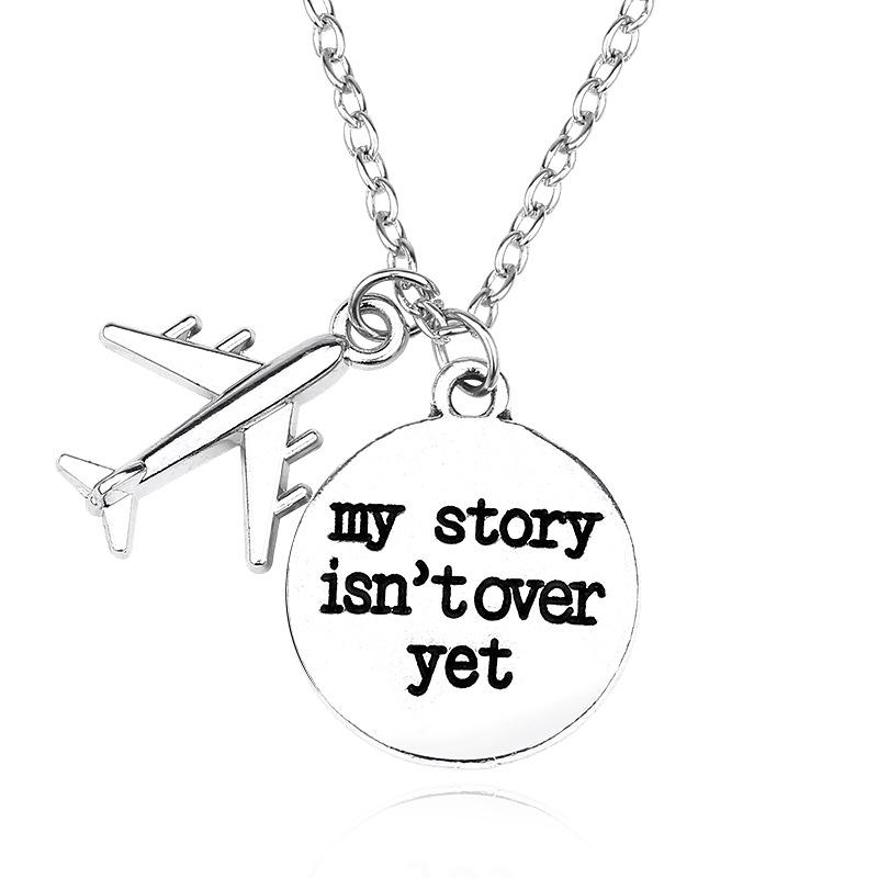 

Inspirational quote necklace My Story Isn't Over Yet Semicolon Necklace Charm with airplane Gifts For Womens