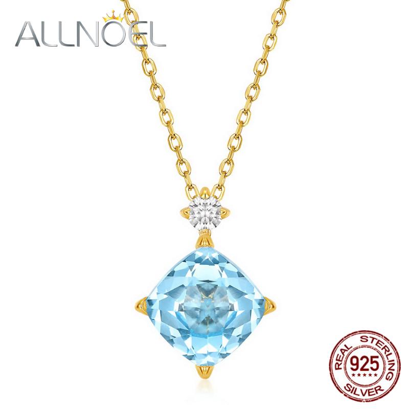 

ALLNOEL 100% Natural Topaz Necklace For Women 925 Sterling Silver Pendant Necklaces Real Gold Plated 450cm Adjustable Chain