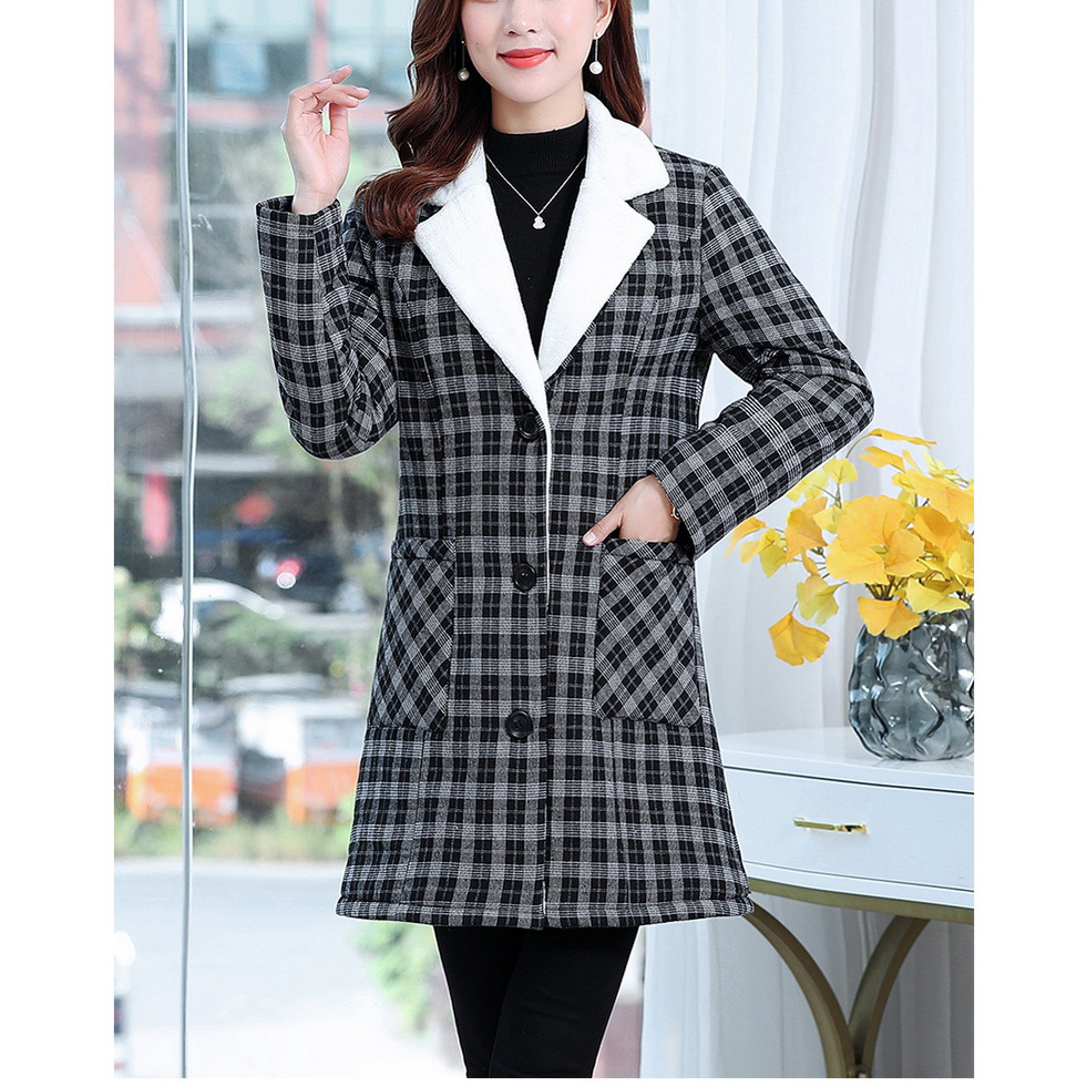 

Womens chance mid-long baggy loose sherpa button velvet lined chess shirt athleisure jacket thick check shacket outwear Q4FQ, Black