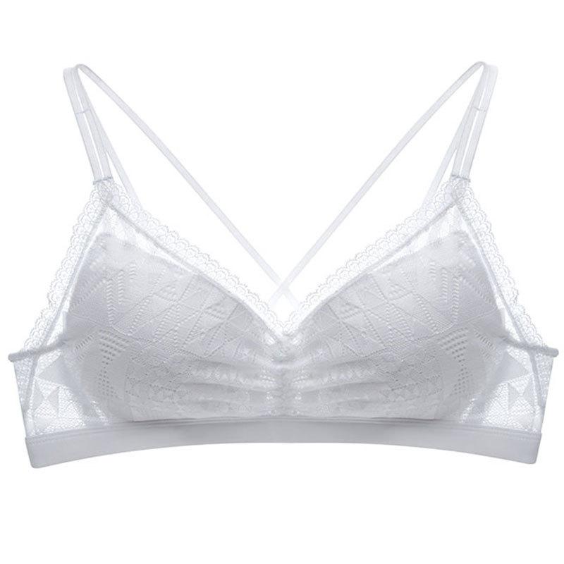 

Detachable Triangle Back Bra Lightweight Breathable Lace Bra Sleeping Girl, Black