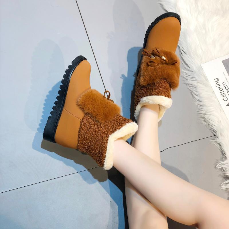 

Warm Winter Snow Boots Women Comfortable Lining Round Toe Black Yellow Lovely Bowknot Tassel Lamb Durable Sole Fashionable Boots1