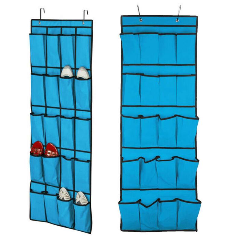 

Space Saving Shoe Organiser Home Hanger Fabric Slippers Belts 20 Pockets, Blue