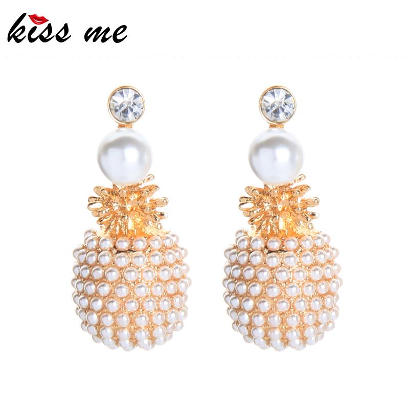 

kissme Summer Style Unique Acrylic Pearl Pineapple Drop Earrings For Women Gold Color Alloy Crystal Fruit Earrings Fashion Jewel
