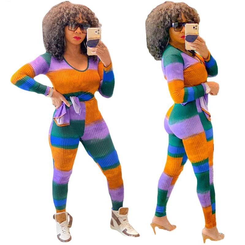 

Lounge Set Women Two Piece Outfits Long Sleeve Striped Top and Leggings Suit Winter Fall Knitted Rib Matching Sets Lounge Wear, Orange