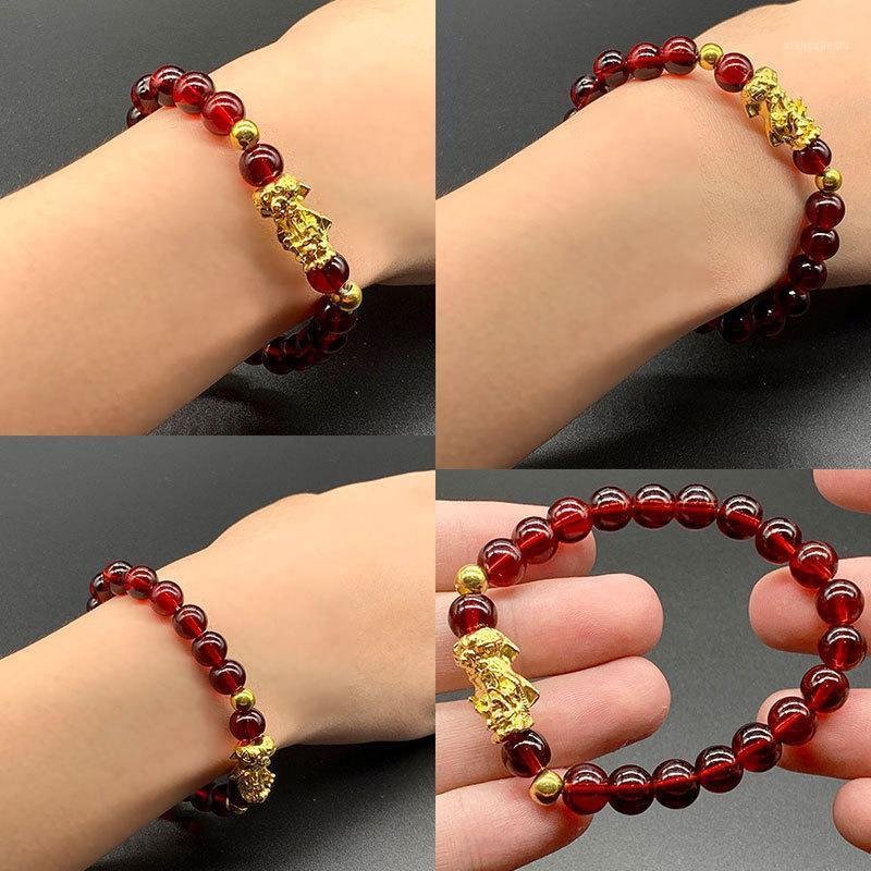 

Beaded, Strands Stone Beads Bracelet Men Women Unisex Chinese Feng Shui Pi Xiu Obsidian Wristband Gold Wealth & Good Luck Pixiu Bracelets, Black