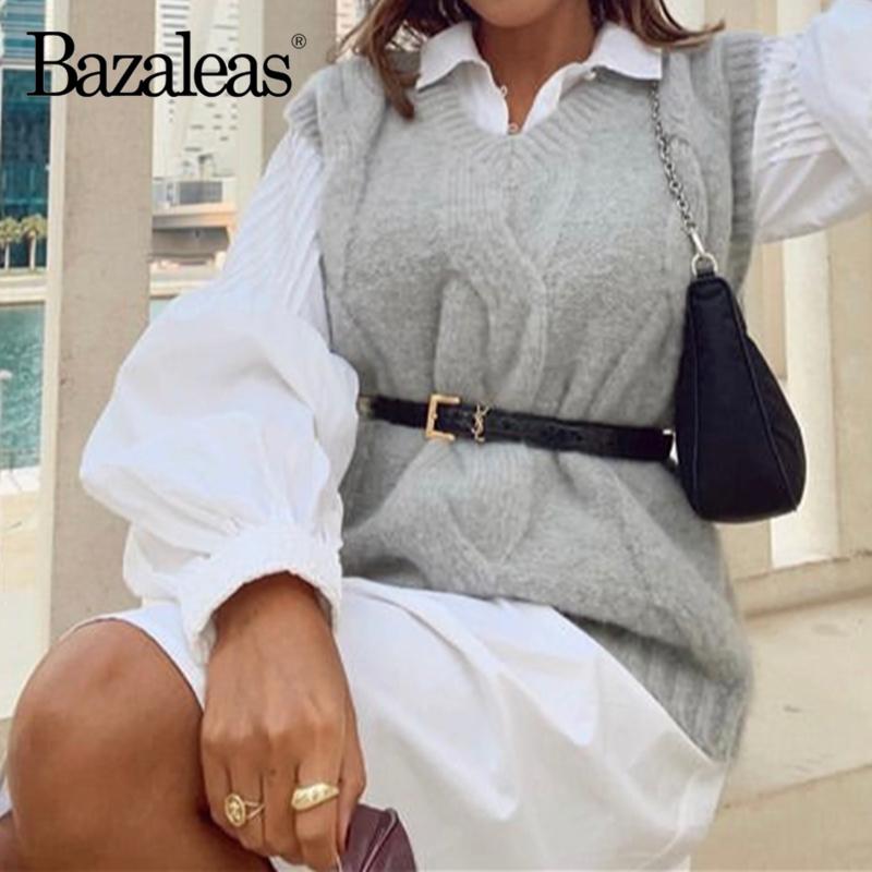 

V Neck Women Sweater Casual Knitted Tops Twist Knit Tank Autumn Loose Sleeveless Pull Femme Fashion, 78 grey c243