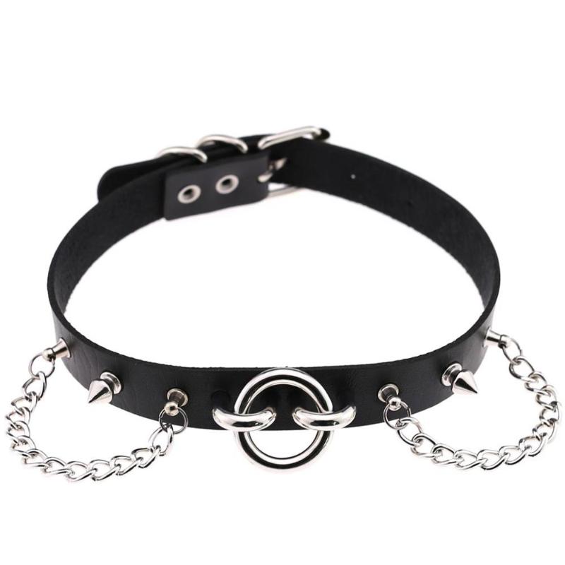 

Neo Gothic Sexy PU Leather O Circle Metal Choker Necklace Punk Fashion PU Chain Necklace Collar Wrist Strap Fetish Bondage New