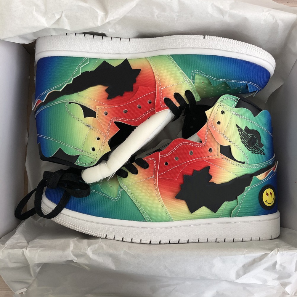 

New J Balvin x 1 high og mens basketball shoes 1s Colores Y Vibras Tie dye Multi-Color Rainbow DC3481-900 mens trainer sports sneakers, Color#1