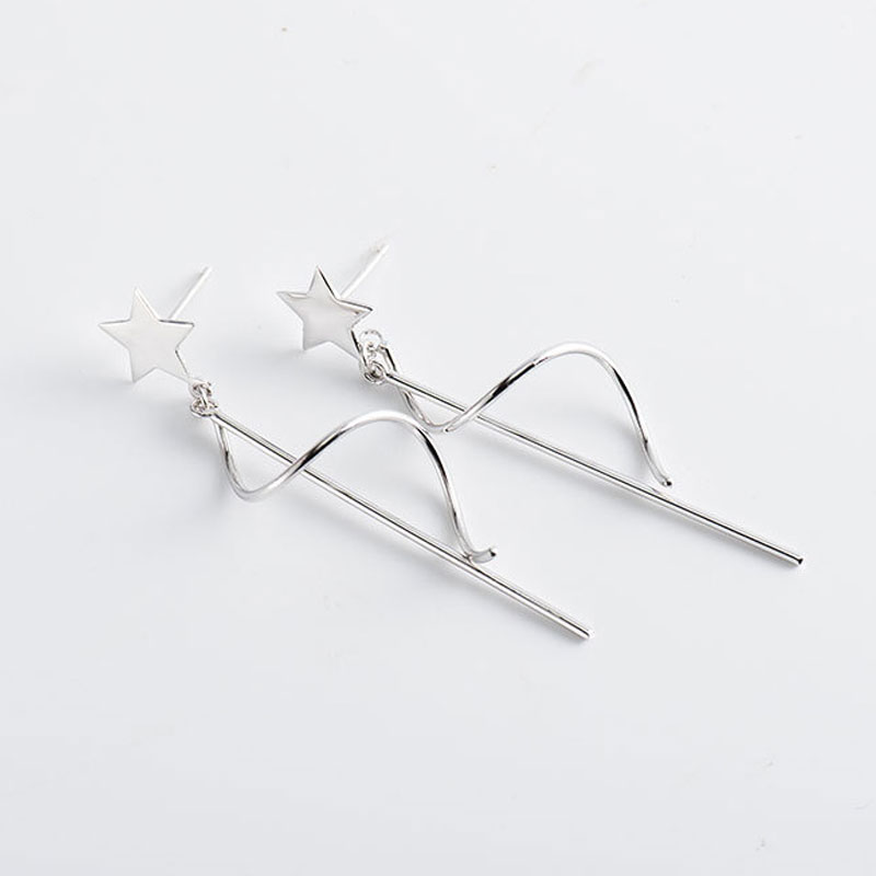 

Korean 100% Real 925 Sterling Silver Star Earrings for Women Ladies Long Drop Earring Party Fine Jewelry Gifts YME221