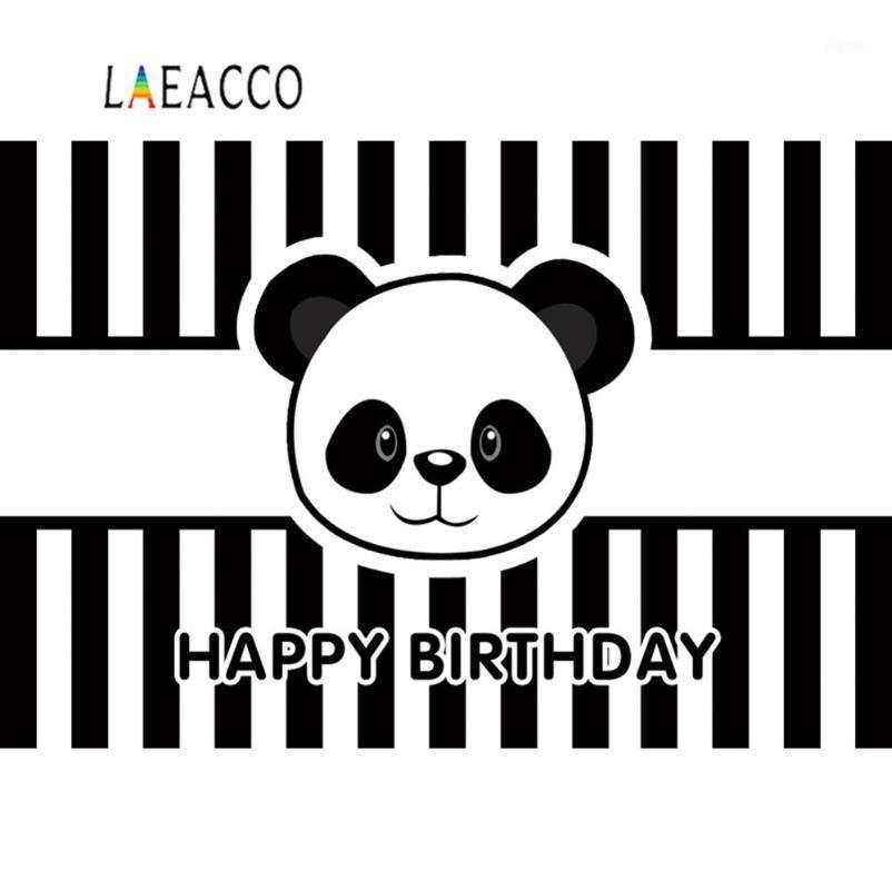 

Laeacco Vinyl Panda Birthday Party Backdrop For Photography Black White Stripe Banner Portrait Photographic Background Photocall1