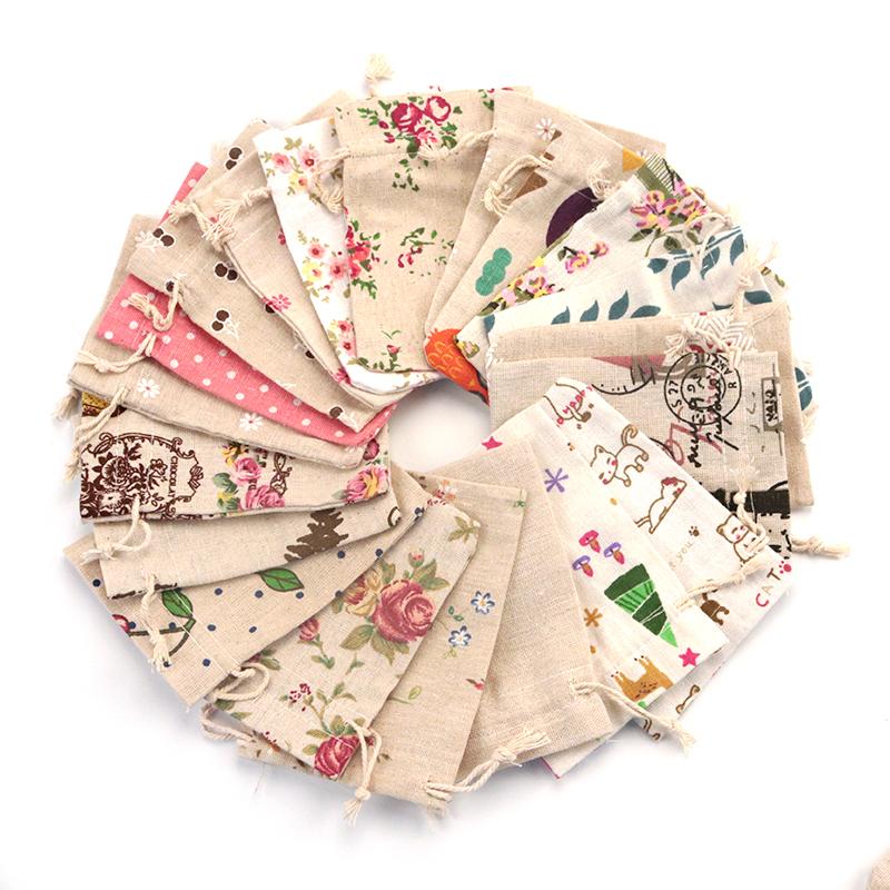 

Gift Wrap 100pcs/lot Multi Designs Cotton Bags 10x14cm Linen Drawstring Bag Muslin Cosmetics Gifts Jewelry Packaging & Pouches