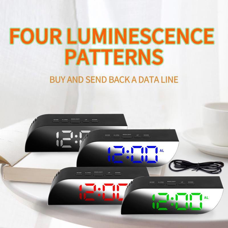 

Modern LED Mirror Alarm Clock Digital Table Clock Wake Up Light Electronic Large Time Temperature Display Home Decoration1