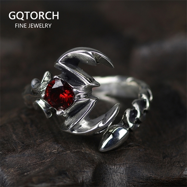 Hombre Vintage Tribal Escorpión Rojo Rubí Oval CZ Anillo Acero Inoxidable Banda Scorpio