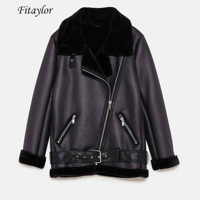 

Fitaylor Women Winter Faux Lamb Leather Jacket Turndown Collar Warm Thick Faux Leather Lambs Wool Fur Collar Suede Jacket Coats 210201, Beige