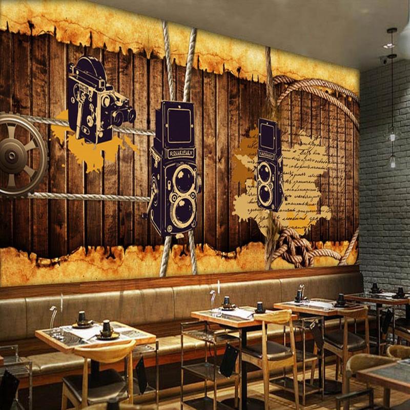 

Drop Shipping Wallpaper Retro Nostalgic Wallpaper Restaurant Studio Mural Board Rope Gear Bar Coffee Shop Background, As pic