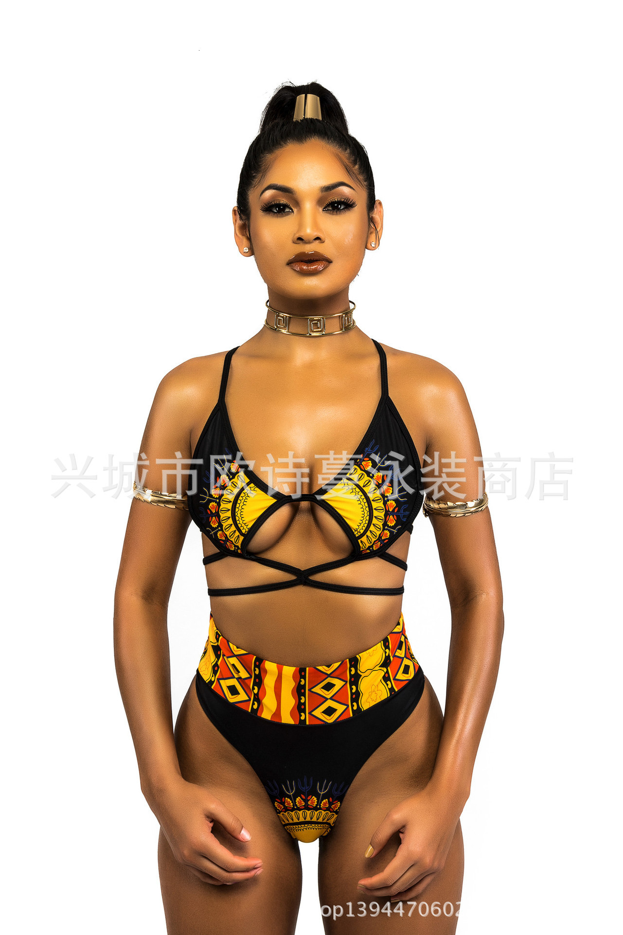 

Bikini Fashion Print Cross Swimsuit Small High Waist Women's Swimsuit, White;black