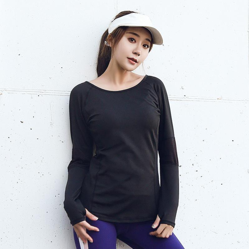 

Women's Sports Wear For Fitness Running Jogging Seamless Long Sleeve Gym Woman Sport Shirt Yoga Top Female Workout Tops T-shirt, Black