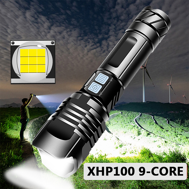 

XHP100 9-core High Quality Powerful Tactical Led Flashlight XHP70.2 Zoomable Torch Usb Rechargeable 18650 26650 Battey Lantern 201204, Package b