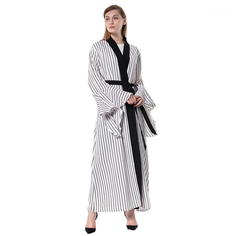 

Muslim fashion abaya arab striped long-sleeved robe women's clothing dubai abaya islamic dress kimono MSL1731
