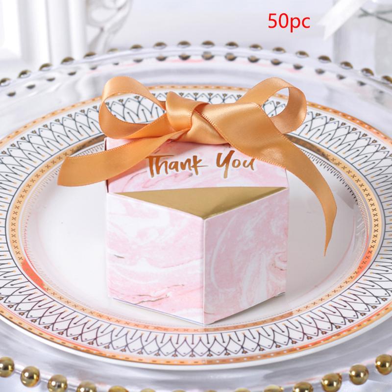 

50pcs/set Baby Shower Cardboard Double Sided Birthday Storage Candy Box Gift Bag Marbling Style Hexagonal Shaped Party Supplies