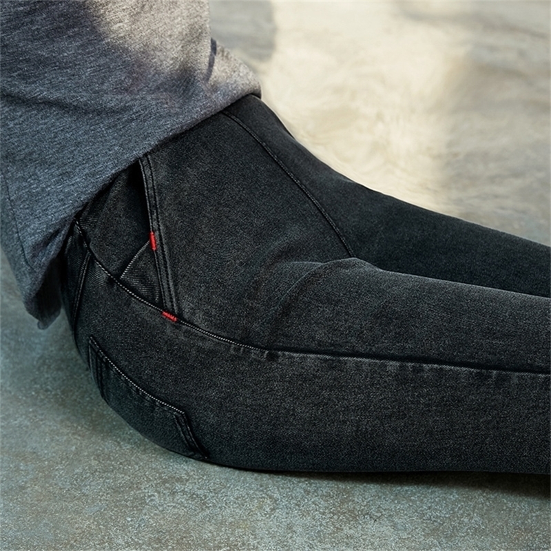 

New High Elastic Washed Skinny Pencil Jeans Stretch Black Jeans Spring Vintage High Waist Autumn Denim Spring Pants Jeans 201223, Thin pure black