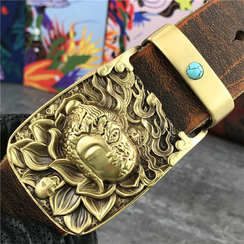 

Bronze Buddha Jeans Cowboy Man Men Ceinture Buckle of Genuine Leather Male Cinnamon Belt MBT0073 Riem TVMK, Black