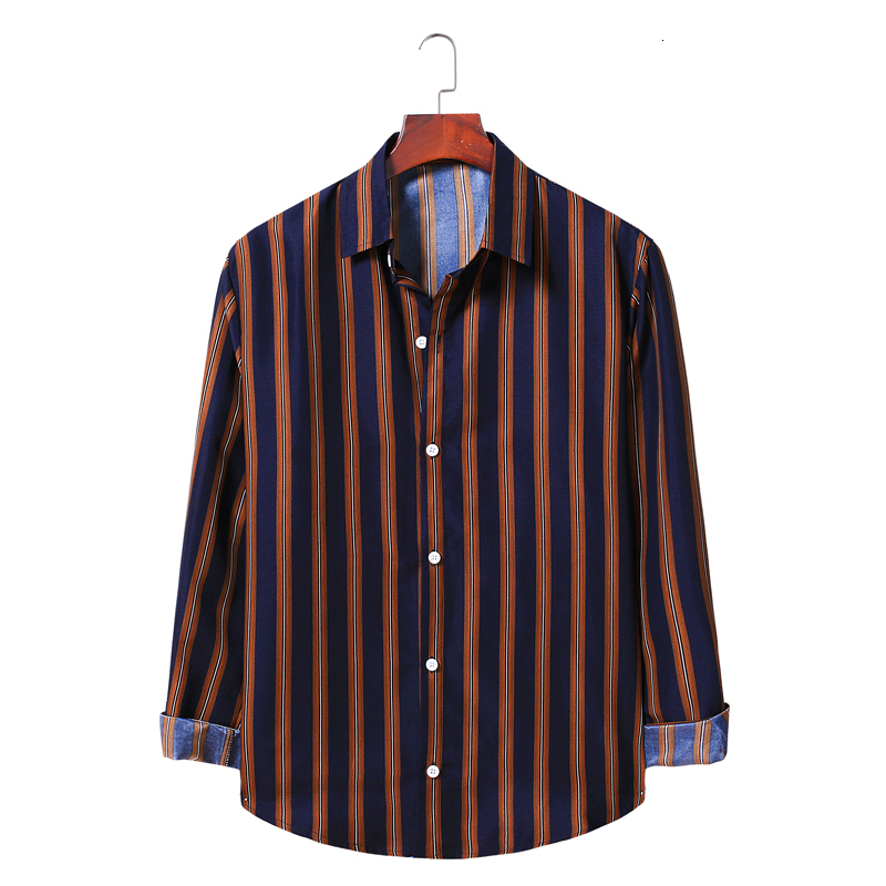 

2021 Brand New Fashion Casual Men's Long Sleeve Striped Slim Fit Shirts S-2xl Contrast Stitching Long-sleeved Shirt 7kmr, Mw-al008-jiuhong