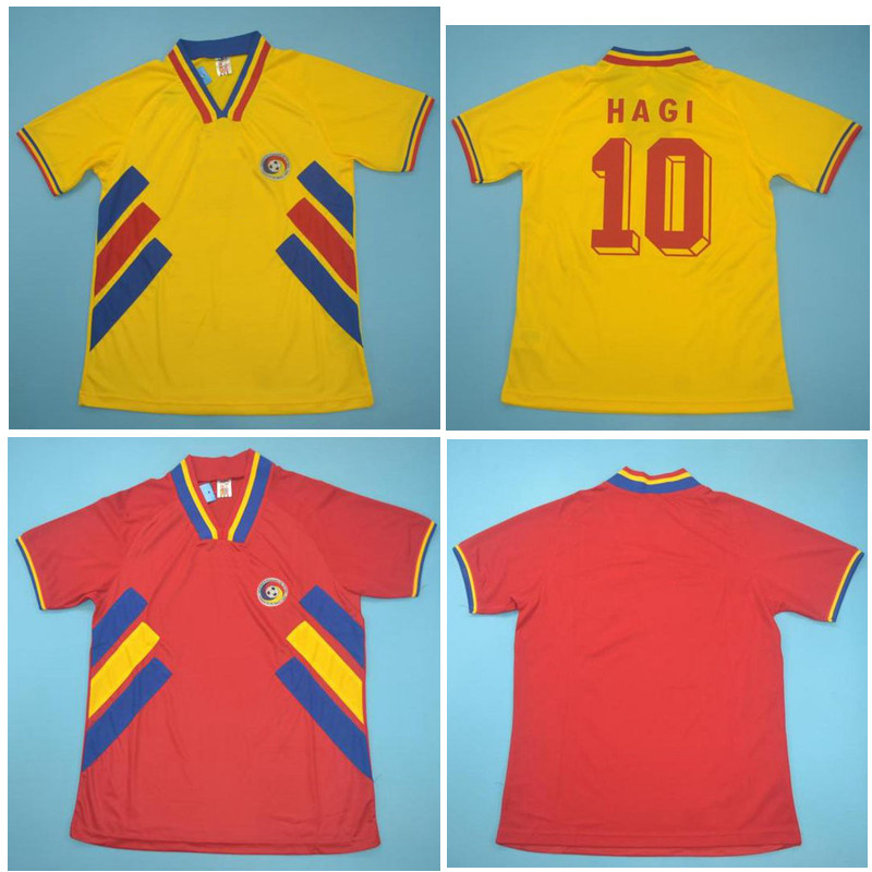

Top 1994 Romania Retro soccer jerseys CHIRICHES football shirt RADUCIOIU jersey HAGI Classic maillot de foot, Romania1994away
