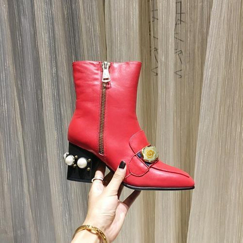 

TOP Designer Boot Sexy Flock Ankle Boots For Women Platform High Heels Autumn Winter Womens Short Boots Buckle, Box