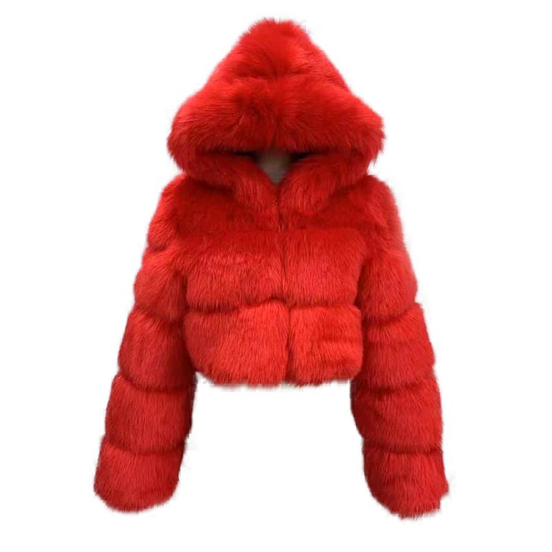 

2020 New Women's Faux Fur Coat Short Furry Fake Fur with Hood Winter Warm Luxury Outerwear Autumn Overcoat S8451, Black