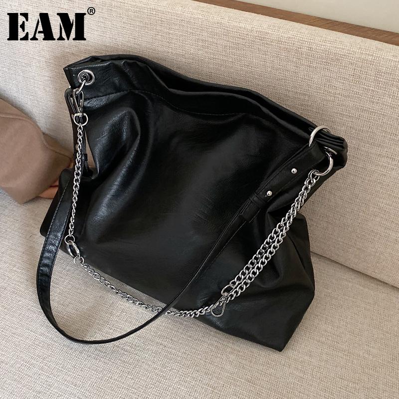 

[EAM] Women New Brief Chains Soft Large Capacity PU Leather Personality All-match Crossbody Shoulder Bag Fashion 2021 18A1740, Black