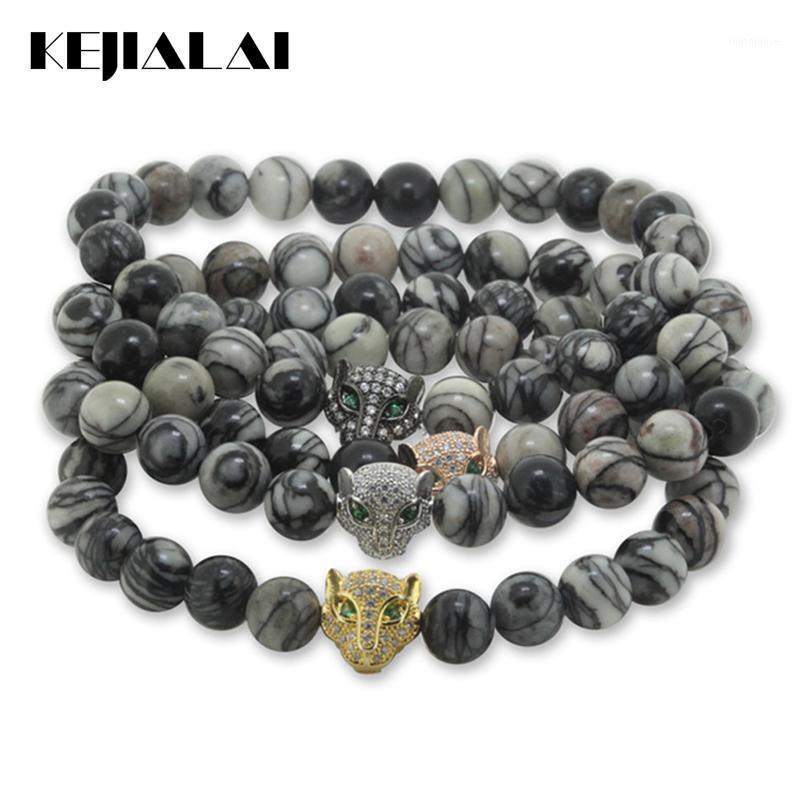 

KEJIALAI 8mm Natural Charm Bracelets Spider Web Round Stone Beads Micro Inserts Zircon Bracelets Men's Leopard Head Bracelet1