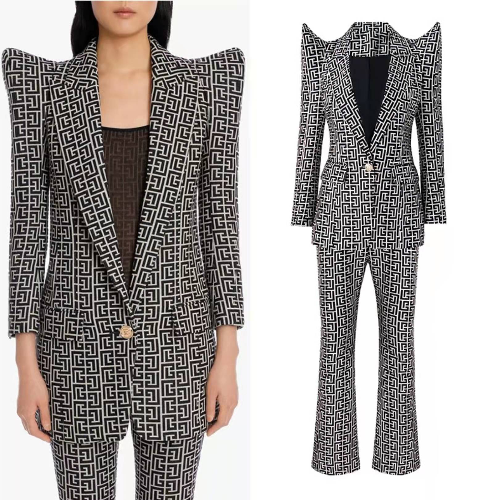 

High quality suits the latest office lady shrug geometric pattern blazer and pants, A set