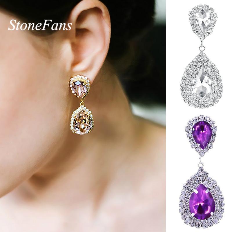 

StoneFans Water Drop Crystal Pendant Drop Earrings For Women Bridal Wedding Jewelry