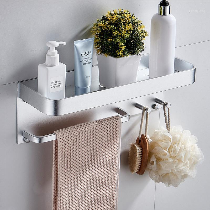 

New Style Bathroom Shelf Wall Mounted Punch-free Shampoo Shower Shelves Holder With Towel Bar Bathroom Organizer Accessories1