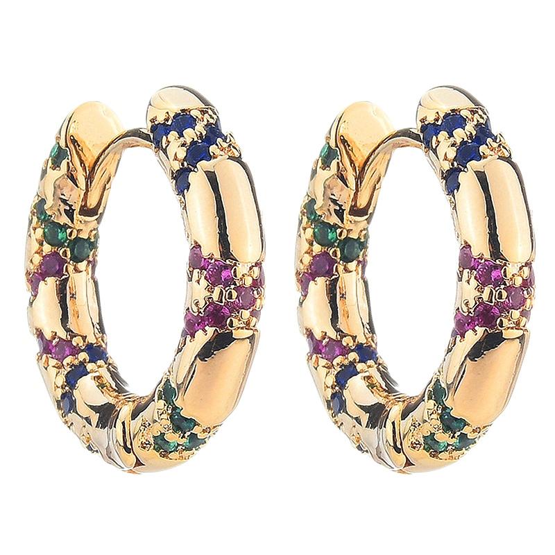 

Women Retro Fashion Trendy Hoop Earrings Micro-Inlaid Color Zircon Earrings Fashion Wild Women