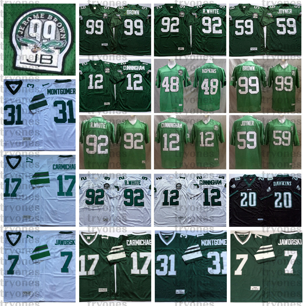 

NCAA Vintage Mens 12 Randall Cunningham Seth Joyner 92 Reggie White 99 Jerome Brown 20 Brian Dawkins 48 Wes Hopkins Football Jersey, Black 20