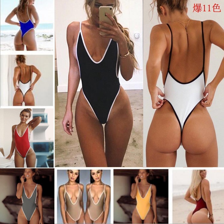 

Underwear 2019 Women' Sexy Sports One Piece Swimsuit Bikini Three Point Sling V-neck Pajamas, White