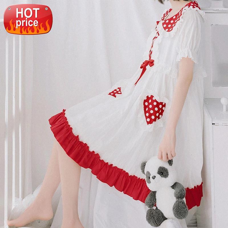 

Kawaii Clothes Plus Size Lolita Dress Blouse for Women Girls Sweet Cute Lingerie Sexy Japanese Cotton Ruffles Sleepwear Loli New #DV2v, Black;white