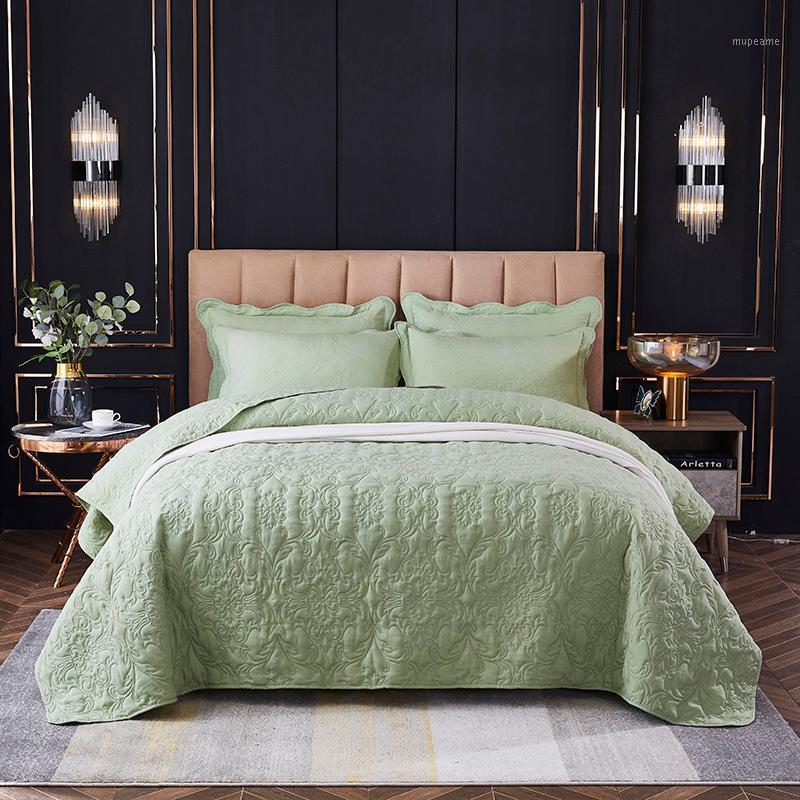 

1/3pc Quilted bedspread washing cotton&polyester quilting bed cover solid green throw blanket multi-functional bedding 220*240cm1, Light green