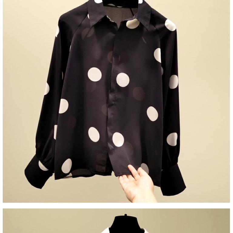 

women's Female blouse Dot Fashion Loose dot Tops Shirts, Black