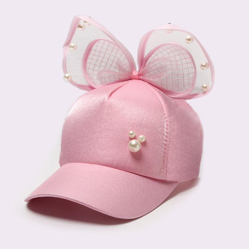 

Kid Girls Baseball Cap Summer Ear Pearl Big Bow Children Sun Hat Baby Princess Mesh Caps, White mesh