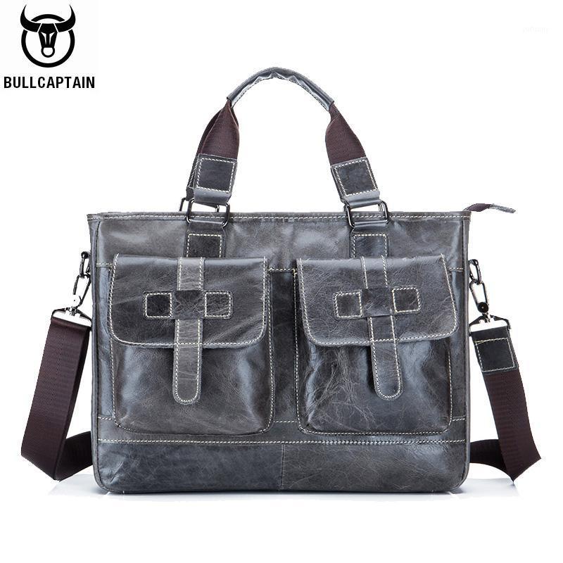 

Bullcaptain Men's Leather Briefcase Can Be Used for 14-inch Notebook Large-capacity Work Bags Business Shoulder Messenger Bag1, Gray