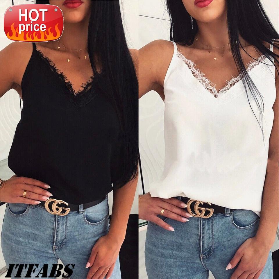 

Hirigin Ladies Women Satin Silk Lace Summer Backless Tank Tops Vest Blouse Casual Crop Cami Camisole Top Solid Halter New #th45, White