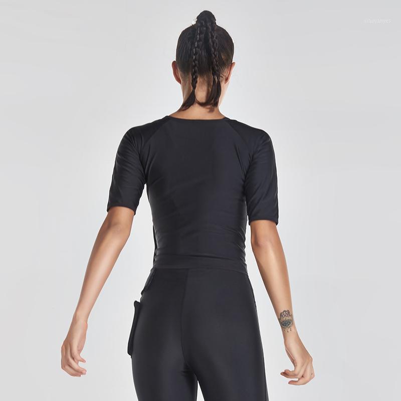 

black Women Hot Sweat Shirts Sexy U-Neck Yoga Shirts Waterproof Sweat Crop Tops Half Sleeve Fitness Workout Sportswear1, Fbf716501