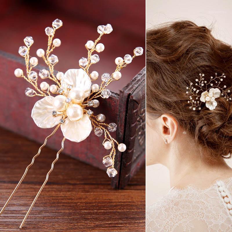 

Simple Bridal Hair Pins Pearl White Flower Hair Sticks Headpiece Women Tiaras Hairpin Jewelry Wedding Accessories VL1